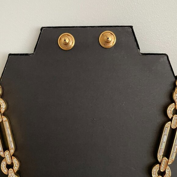 Chunky Gold and Rhinestone Necklace and Pierced Earring Set - Picture 7 of 7